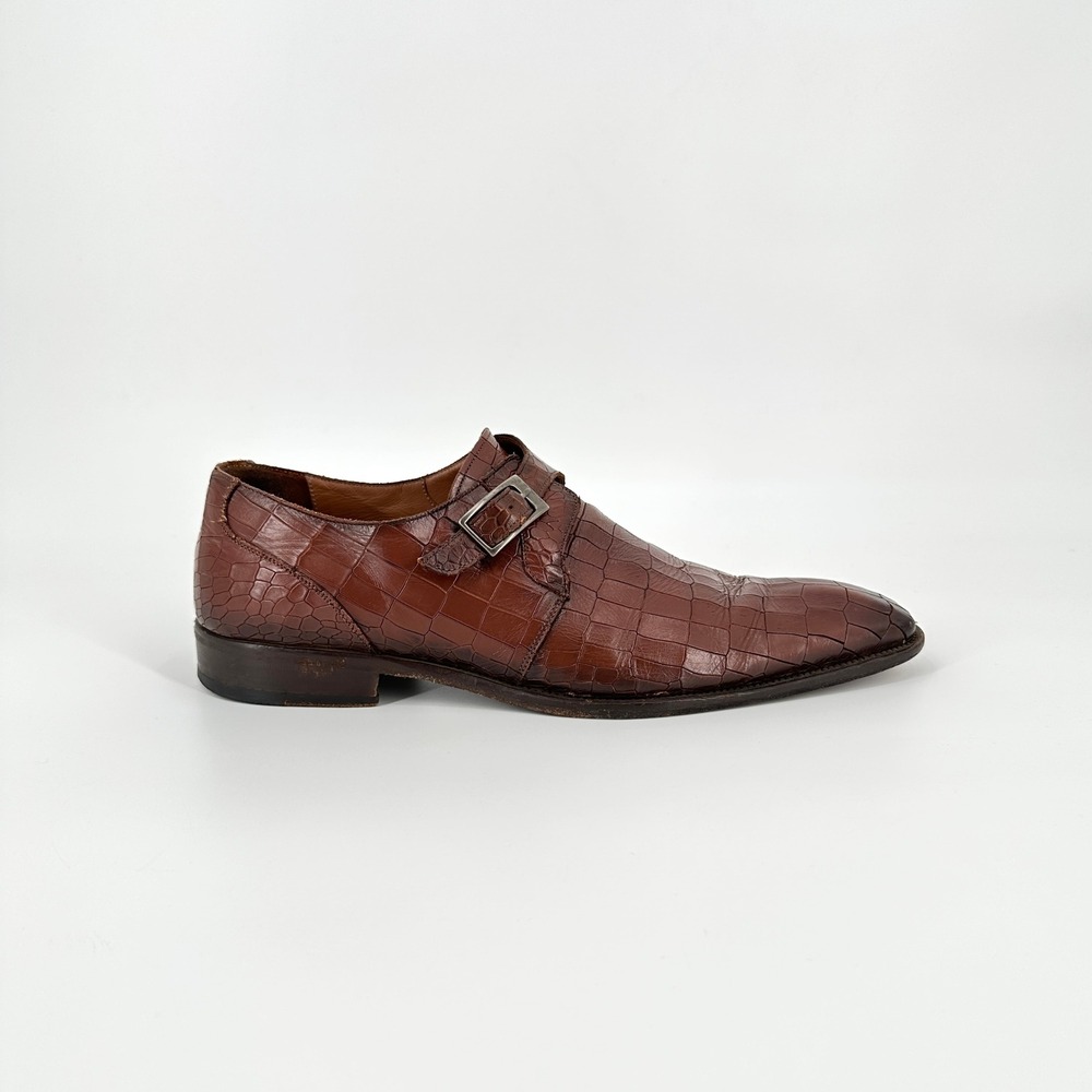 Mezlan Gigolo Croc Embossed Leather Monk Strap Shoes Men's 11 M Brown Spain